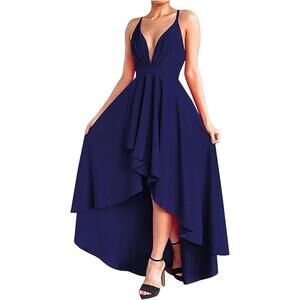 Peppermayo Dress Womens Size 10 Navy Blue High Low Maxi Formal Evening Gown